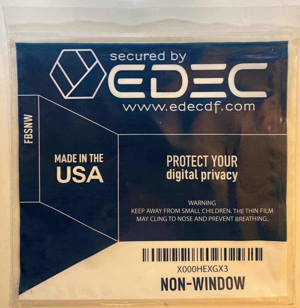 EDEC Faraday bag package. It says, "Non-Window," but it has windows.